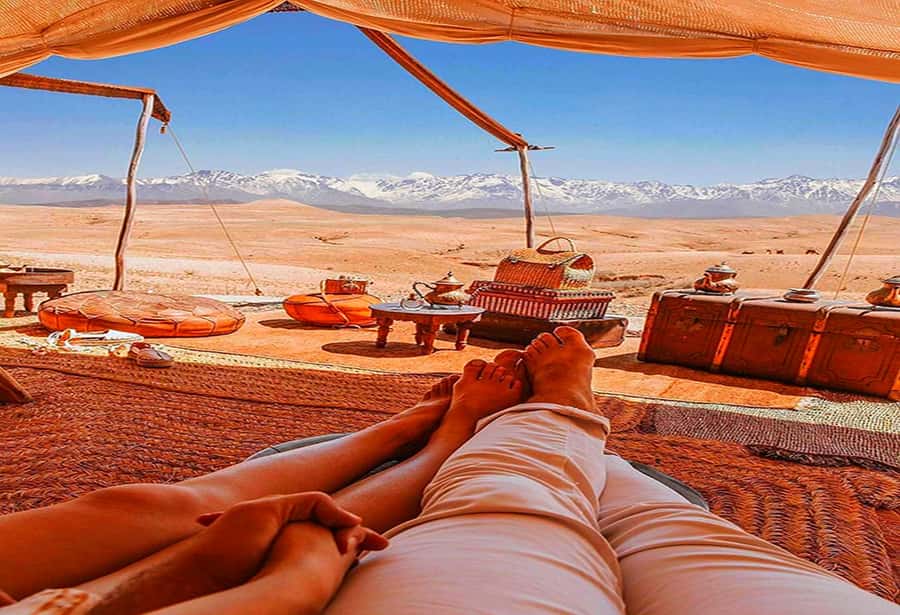 From Marrakech: Agafay Desert Sunset Dinner with Live Show - Dinner with tagine, couscous, and tea