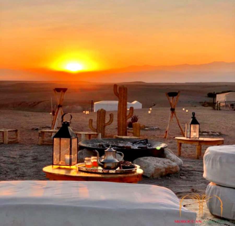 From Marrakesh Agafay Desert Dinner & Sunset, and Camel Ride - Berber music and the fire performance