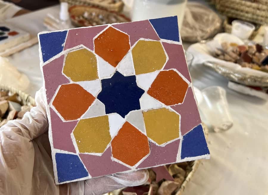 Marrakech: Make Your Own Moroccan Zellige Mosaic Masterpiece - Tea, pastries, and a welcome pause